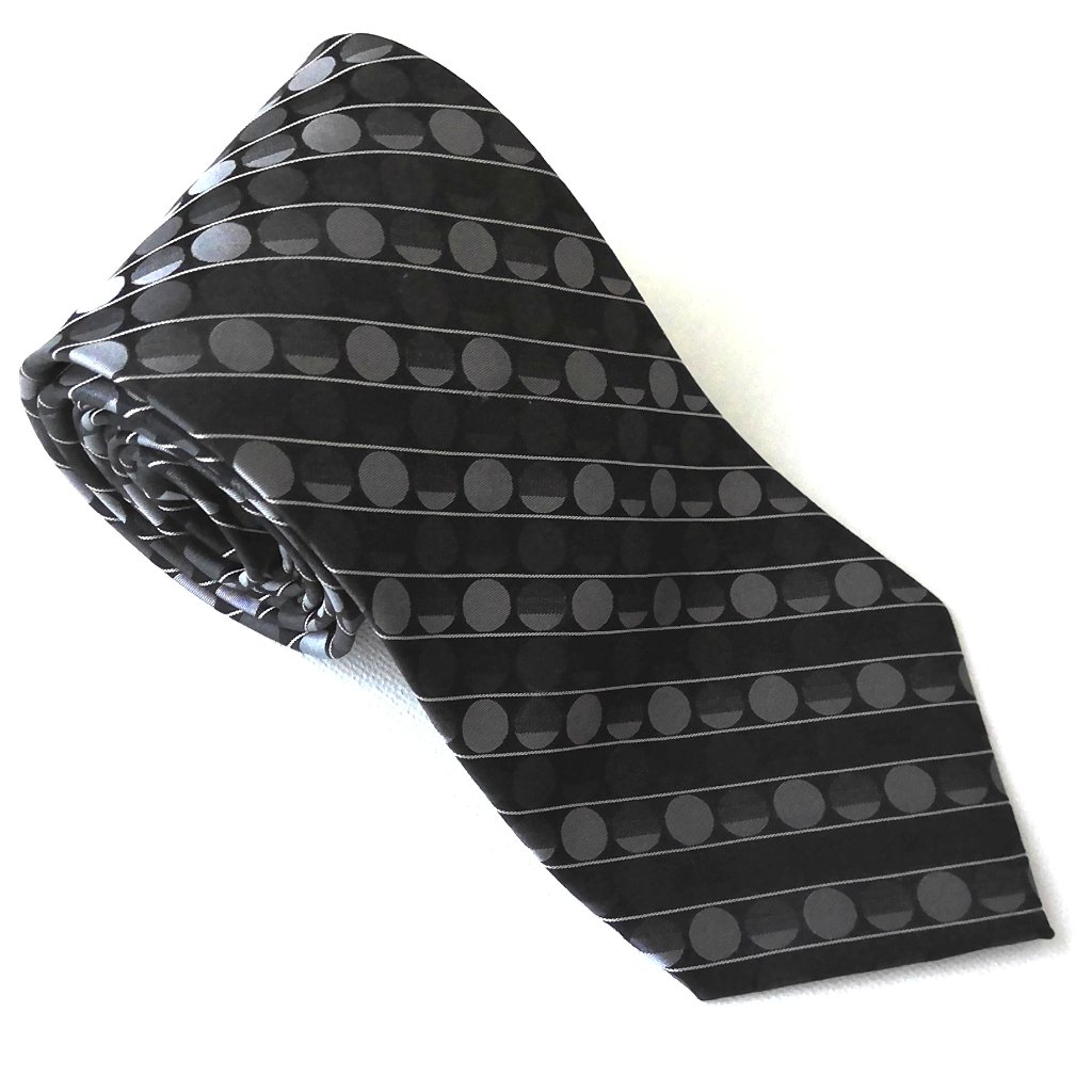 Axcess Claiborne Company Men's Tie 100% Silk Black & Gray Dots & Stripes Euc